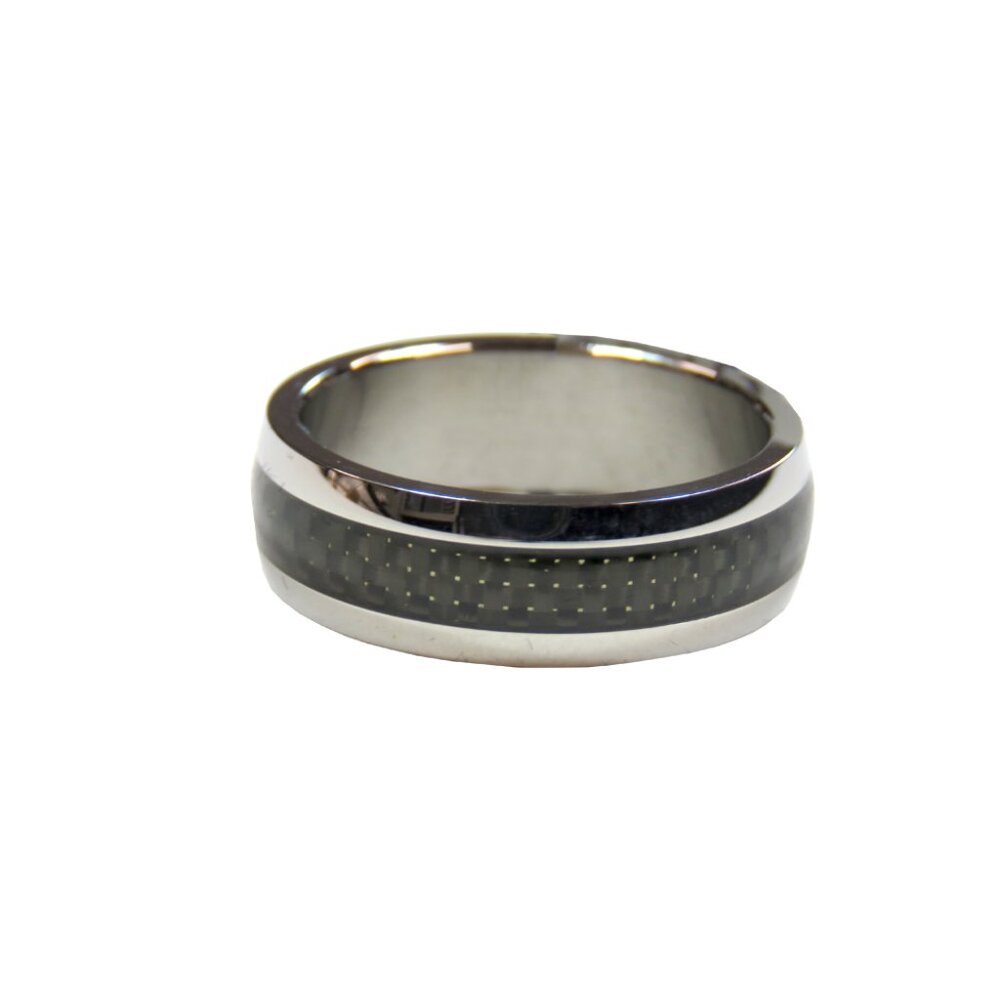 Inox Men's Stainless Steel Polished Ring with Black Accents